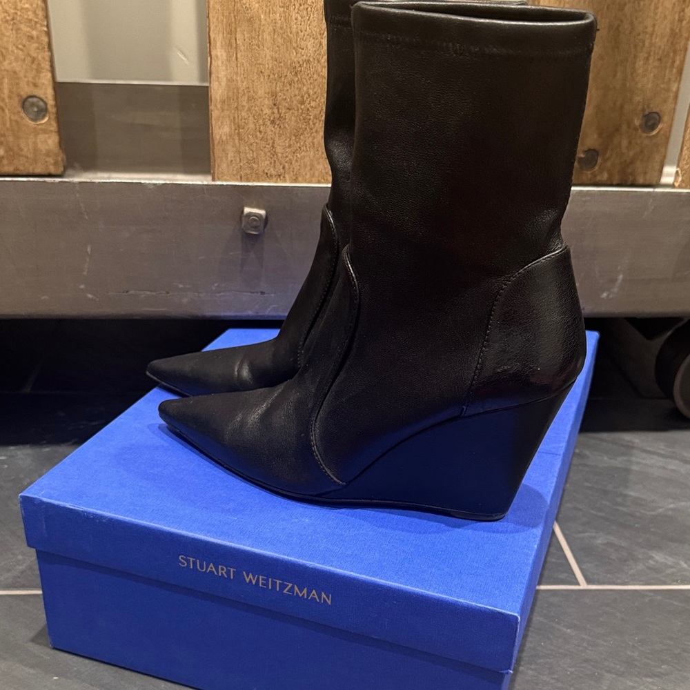 Stuart Weitzman Black Wedge Heeled Boots